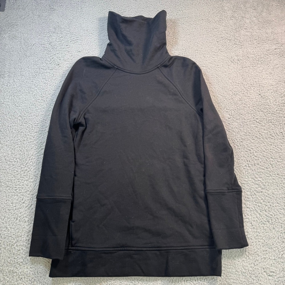 Lululemon Womens Black Cotton Funnel Neck Pullover Sweatshirt Size 6 Raglan Logo